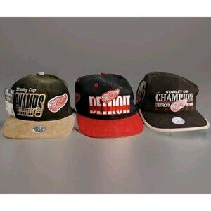 Vintage Detroit Red Wings Hats NHL Hockey Champions Lot of 3 Licensed Adjustable